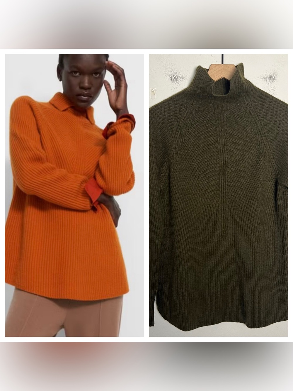 THEORY- Rib Turtleneck Sweater in Cashmere Olive Size S